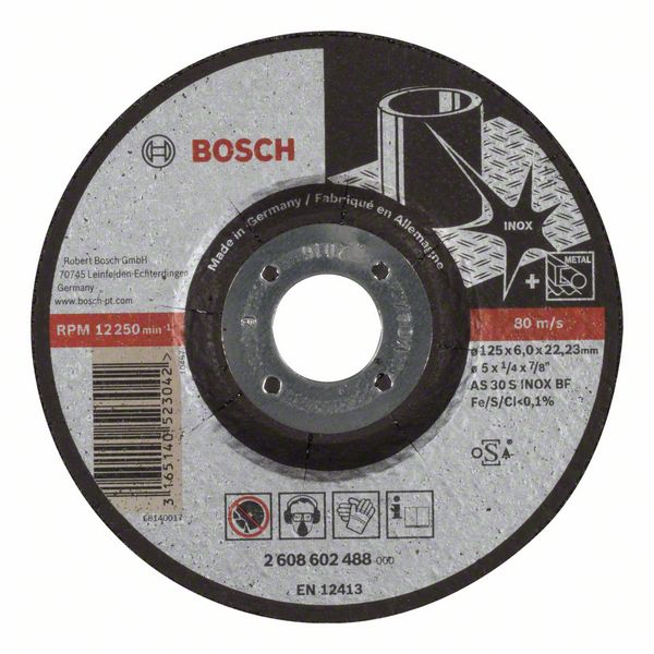 Обдирочный круг 125-22,23мм 6мм (нержавеющая сталь), BOSCH
